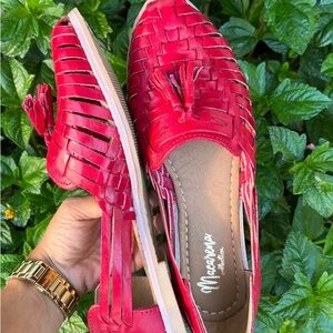 Red Leather Huarache Sandals, made in Mexico